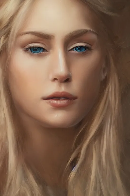 Prompt: An extremely beautiful detailed close up portrait of a blonde haired polish princess, green eyes, long hear, round face, artstation, oil painting, award winning