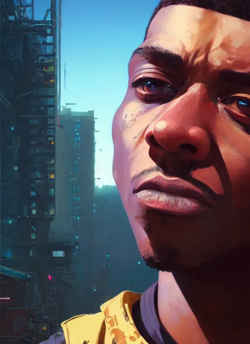 Prompt: Highly detailed portrait of Neonpunk Marques Brownlee, in GTA V, Stephen Bliss, unreal engine, fantasy art by Greg Rutkowski, Loish, Rhads, ferdinand knab, Makoto Shinkai and Lois van baarle, ilya kuvshinov, rossdraws, Tom Bagshaw, global illumination, radiant light, detailed and intricate environment