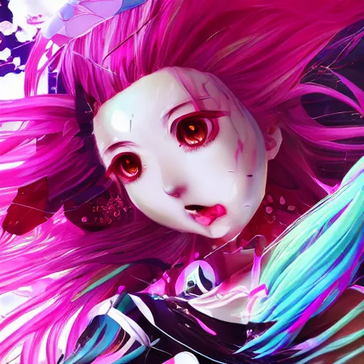 Image similar to trapped beneath stunningly absurdly huge beautiful omnipotent asi goddess junko enoshima with multiple enigmatic complex twisted deceptive mesmerizing megalomaniacal yandere personalities, symmetrical perfect face, porcelain skin, pink twintail hair and cyan eyes, ultra detailed, digital art, unreal engine 5, octane render, 2 d anime, 8 k