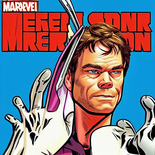 Image similar to dexter morgan marvel comic book cover, vivid colors, highly detailed, 1 9 9 0 s style, stan lee