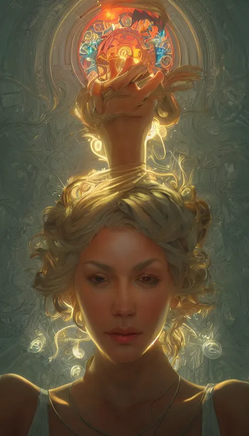 Prompt: entertainer, neon, fibonacci, sweat drops, insane, intricate, highly detailed, digital painting, artstation, concept art, smooth, sharp focus, illustration, Unreal Engine 5, 8K, art by artgerm and greg rutkowski and alphonse mucha