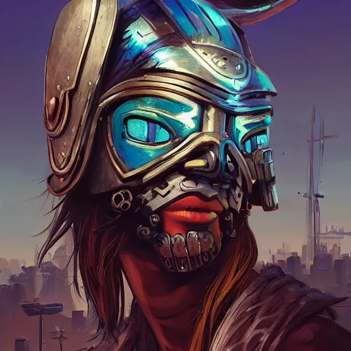 Image similar to cyberpunk viking helmet mask warrior goddess robot ninja fantasy, art gta 5 cover, official fanart behance hd artstation by jesper ejsing, by rhads, makoto shinkai and lois van baarle, ilya kuvshinov, ossdraws