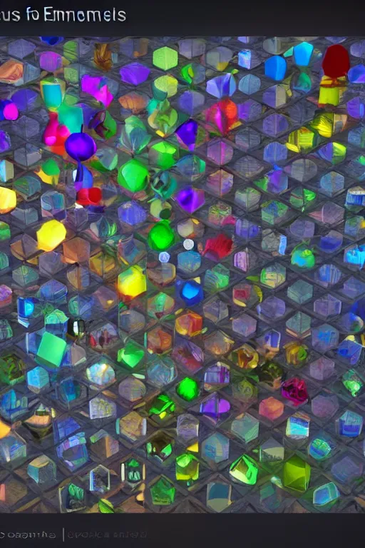 Image similar to a collection of prisms of all the chemical elements in the world, unreal engine