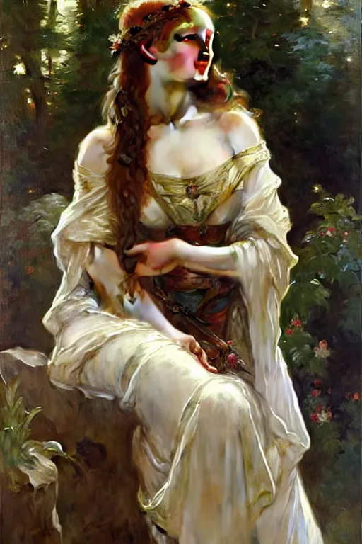 Prompt: sansa, painting by daniel gerhartz, alphonse mucha, bouguereau, pre - raphaelite, detailed art, artstation