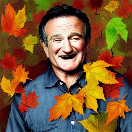 Image similar to robin williams smile. picture painting autumn leaves