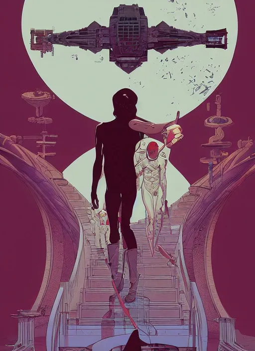 Image similar to poster artwork by Michael Whelan and Tomer Hanuka, of Delos Incorporated, clean