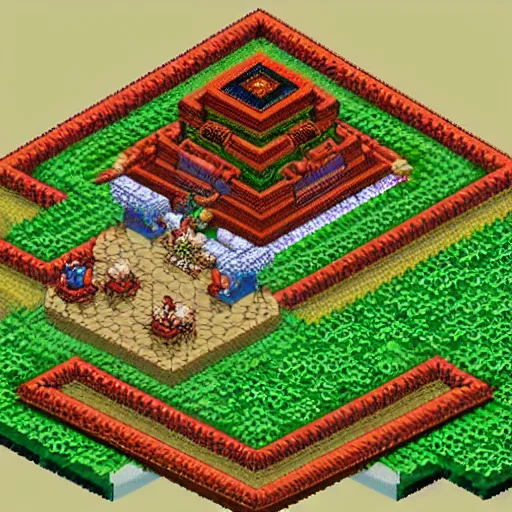 Image similar to a pixelart scene of an isometric jungle temple