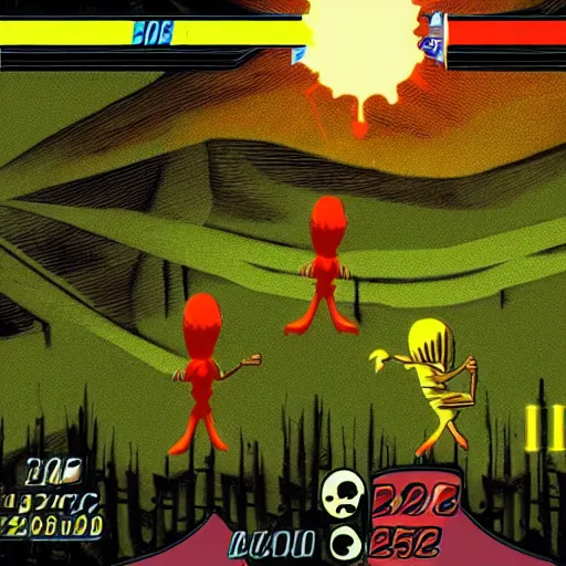 Image similar to hylics 2 first person battle screenshot