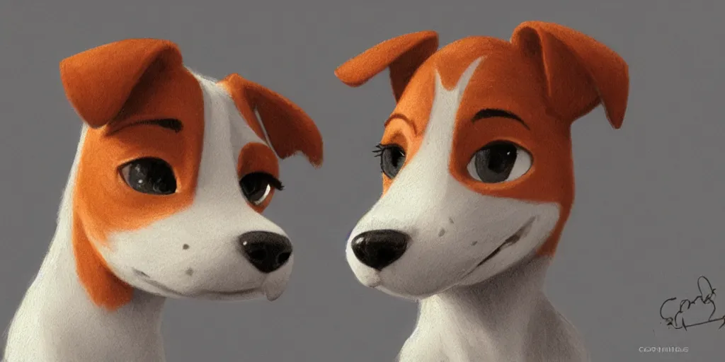 Image similar to jack russel terrier, portrait, character exploration, focus, highly detailed, zootopia concept art, illustration, sketch by cory loftis