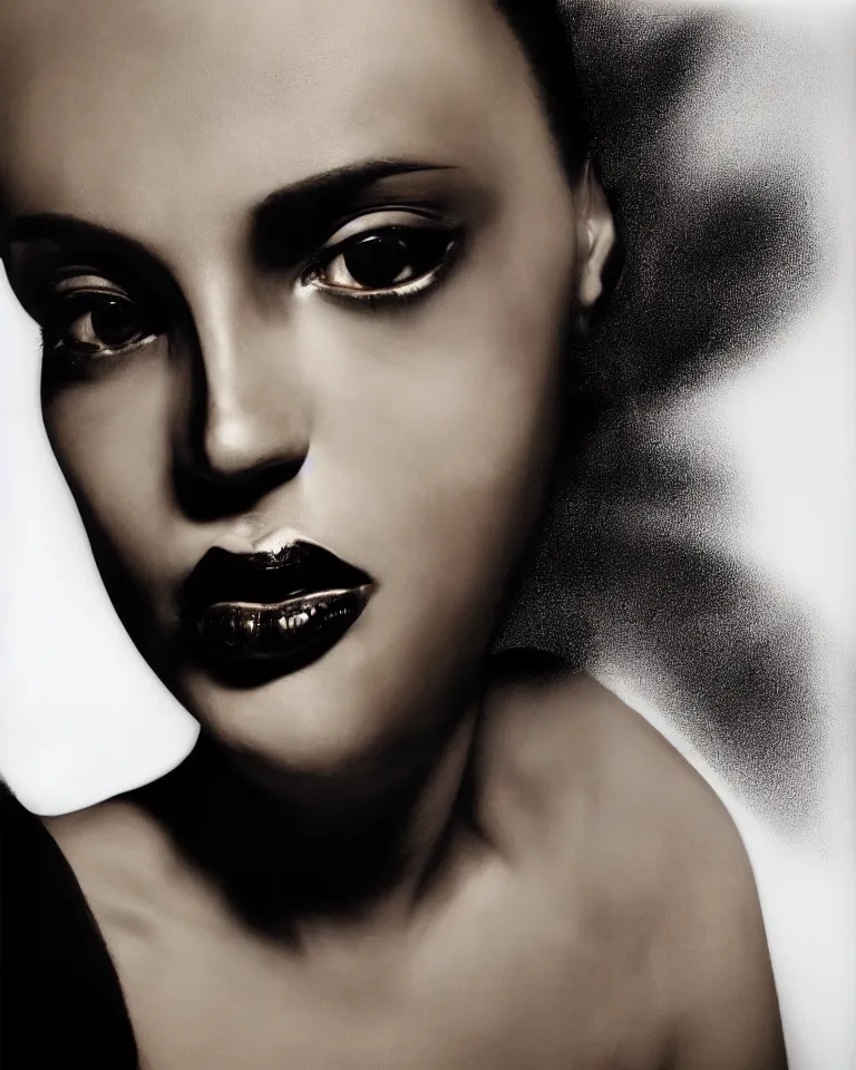 Prompt: portrait of a woman by ingrid baars, high contrast, photography, dark, portrait, surrealism, figurativism, 8 k