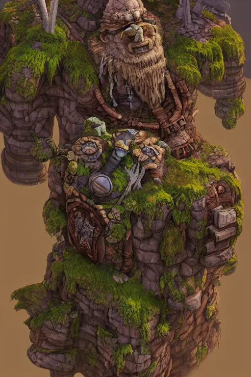 Image similar to zelda fantasy art giant golem troll wood rock greeble gemstone, global illumination ray tracing hdr fanart arstation by sung choi and eric pfeiffer and gabriel garza and casper konefal