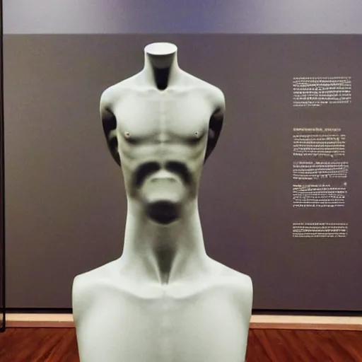 Image similar to “ a realistic detailed photo of a guy who is an attractive humanoid who is half robot and half humanoid, who is a male android, actor liam hemsworth, shiny skin, posing like a statue, blank stare, at the museum, on display ”