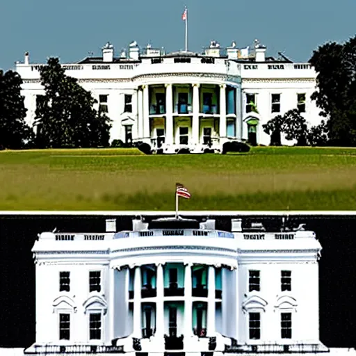 Prompt: Giant Grotesque Blob Monster Eating the White House, historical photo , Photorealistic