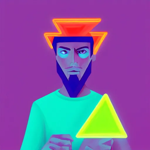 Image similar to Pythagoras holding a neon triangle in his hand , digital painting , digital art , artstation , devian art , HD , 4k