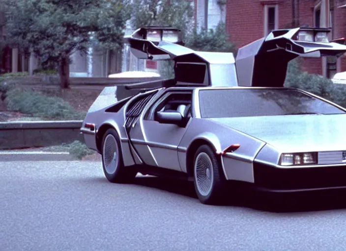 Image similar to film still of back to the future but the delorean is a lamborghini, 4 k