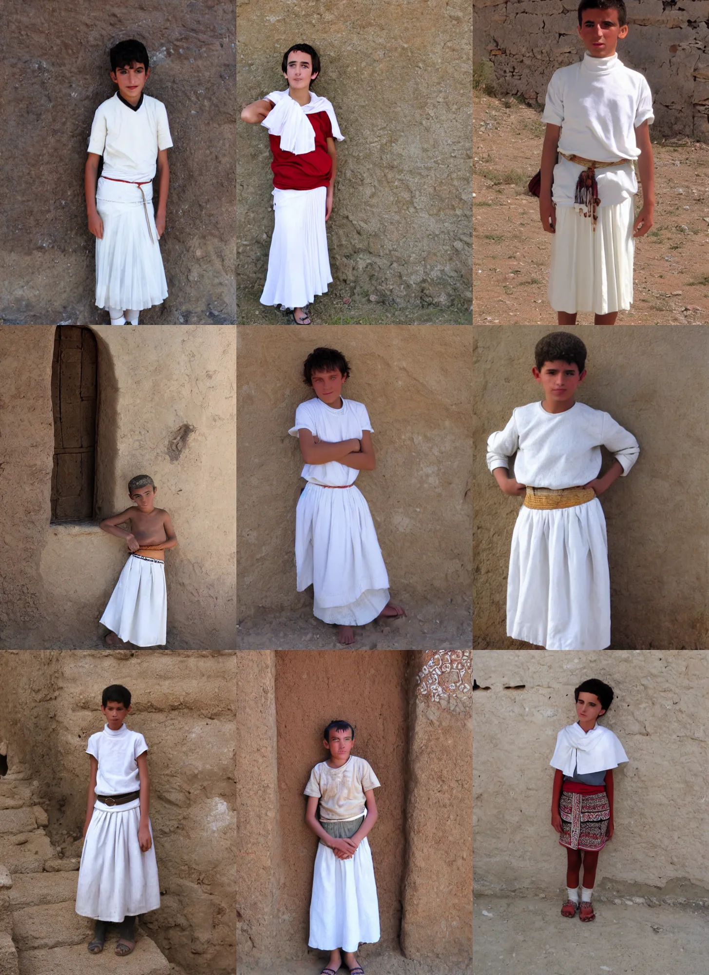Prompt: 14 yo berber boy, white skirt, bouguereaeu