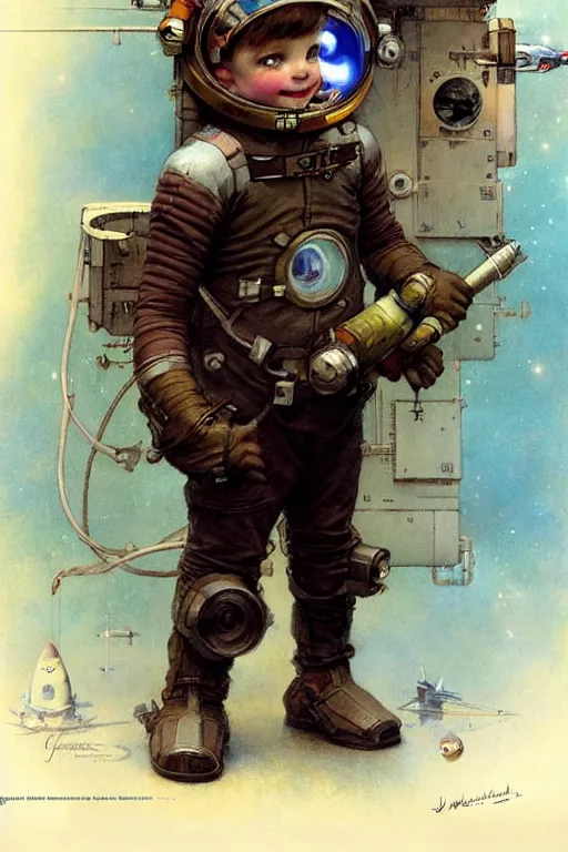 Prompt: ( ( ( ( ( childrens book layout 2 0 5 0 s retro future 1 0 year boy old super scientest in space pirate mechanics costume. muted colors. ) ) ) ) ) by jean - baptiste monge, tom lovell!!!!!!!!!!!!!!!!!!
