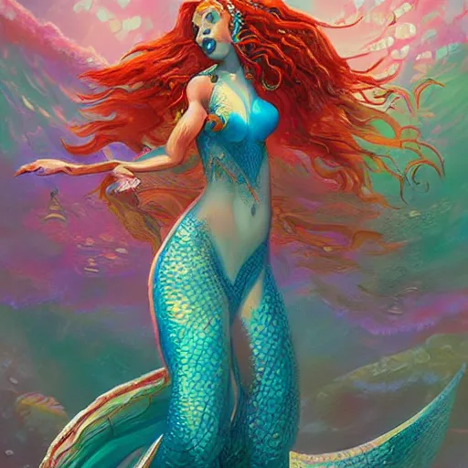 Image similar to merfolk sea goddess rising from the ocean, d & d style, trending on artstation, colorful, intricate, art by kev chan