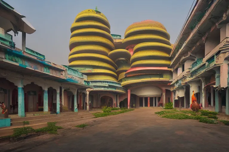 Prompt: beautiful dreamscape! biomorphic new delhi, hanuman!! head building, kalighat, octane sharp cinematic, stephen shore & john j. park, soft morning light, wide shot, high angle, uhd 8 k, shallow depth of field