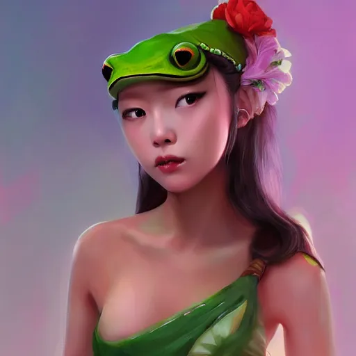 Image similar to a korean frog princess, artstation, painted by artgerm