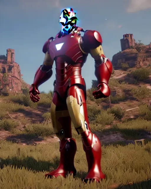 Prompt: robust, bulky and muscular iron man suit in red dead redemption 2, cinematic, photorealistic