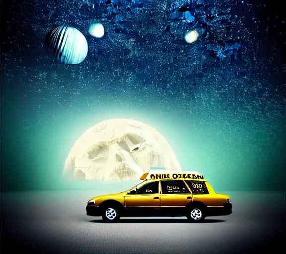 Image similar to of a dream inside a dream, stable diffusion inception, the sleeping man who dreams the universe into existance works as a taxi driver