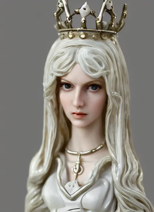 Prompt: 80mm resin detailed miniature of a beautiful bishop lady, clothed in white dress, long wand, olive skin, long blond hair, beautiful bone structure, symmetrical facial features, Product Introduction Photos, 4K, Full body