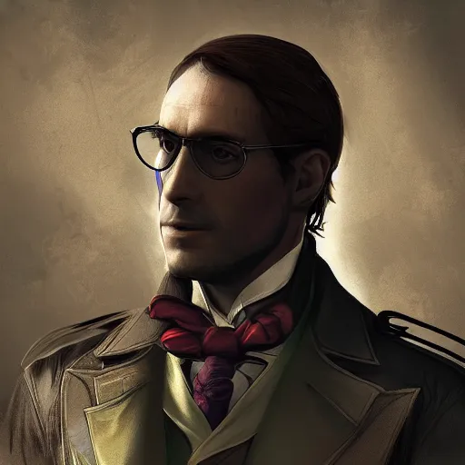 Prompt: arno dorian from assassin's creed unity in the matrix world, wearing glasses, digital art, high detail,