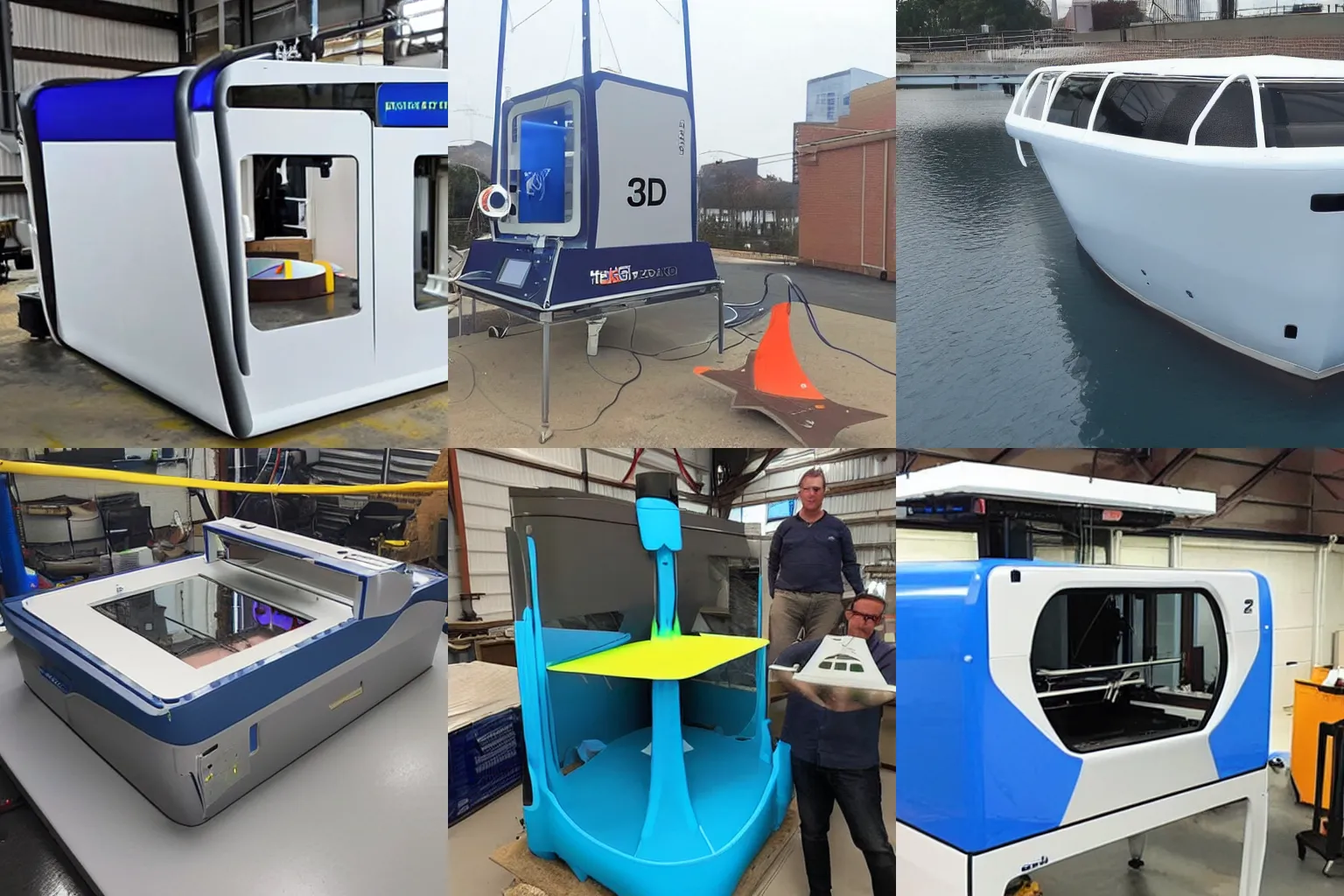 Prompt: huge 3d printer printing a large boat