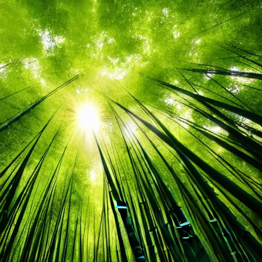 Prompt: cinematic photo of a bamboo forest, light rays, golden ratio,