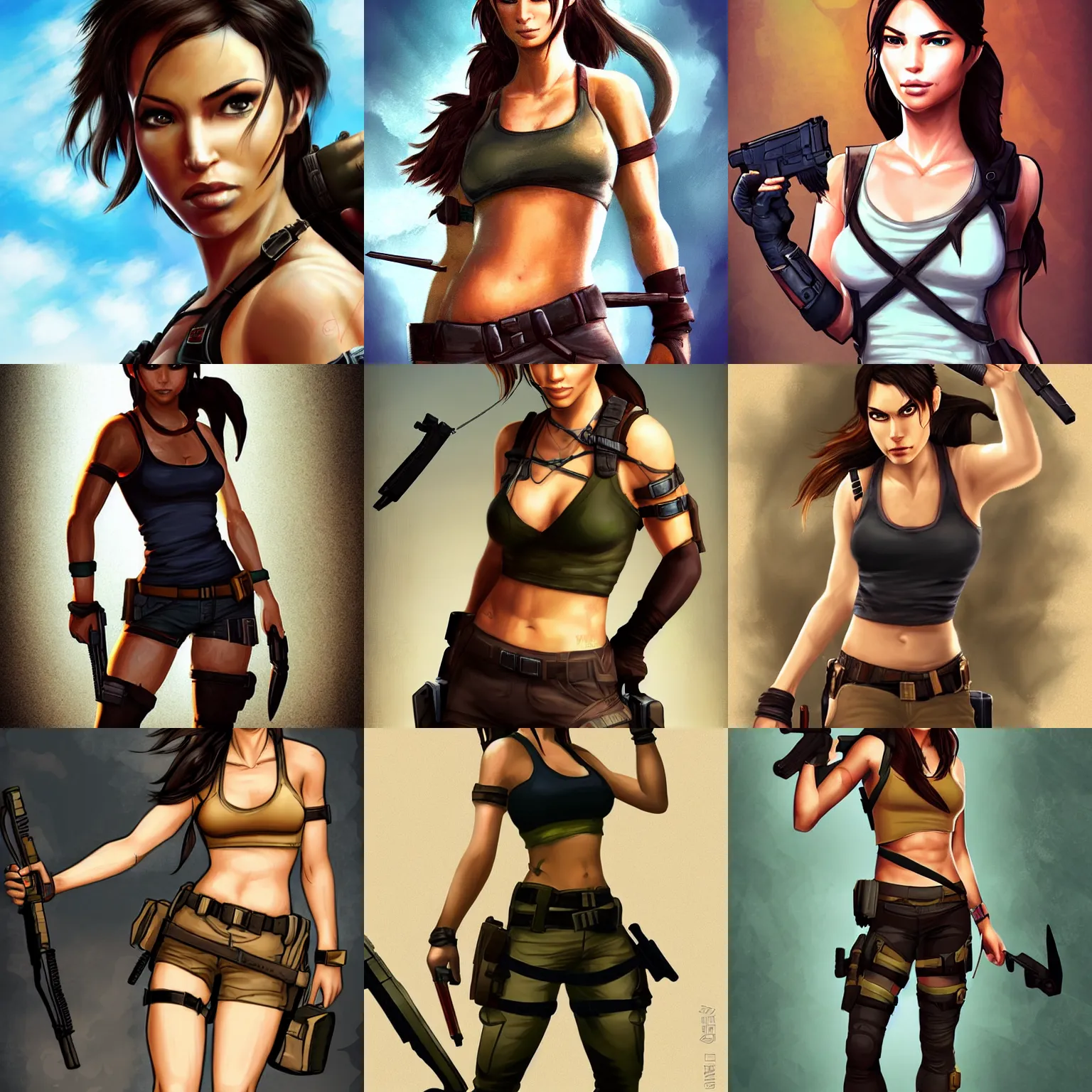 Prompt: lara croft, in the style of ross tran