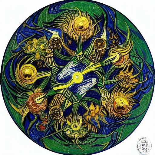 Image similar to Divine Chaos Engine by Vincent Van Gogh and Ernst Haeckel, symbolist, visionary