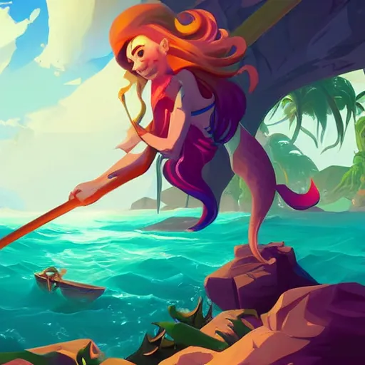 Image similar to painting mermaid treasure on sea of thieves game avatar hero smooth face median photoshop filter cutout vector, behance hd by jesper ejsing, by rhads, makoto shinkai and lois van baarle, ilya kuvshinov, rossdraws global illumination