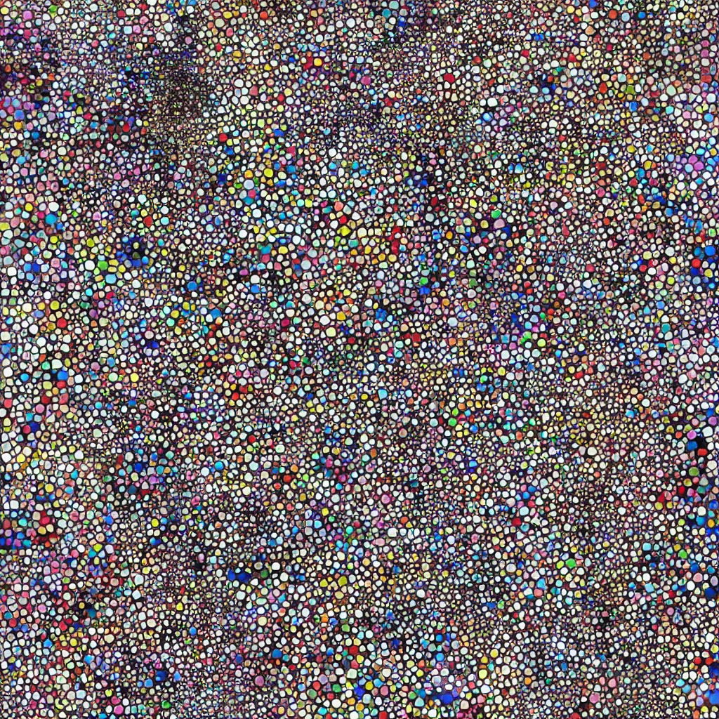 Image similar to camouflage made of love, style of takashi murakami, abstract, rei kawakubo artwork, cryptic, dots, stipple, lines, splotch, color tearing, pitch bending, color splotches, dark, ominous, eerie, minimal, points, technical, old painting