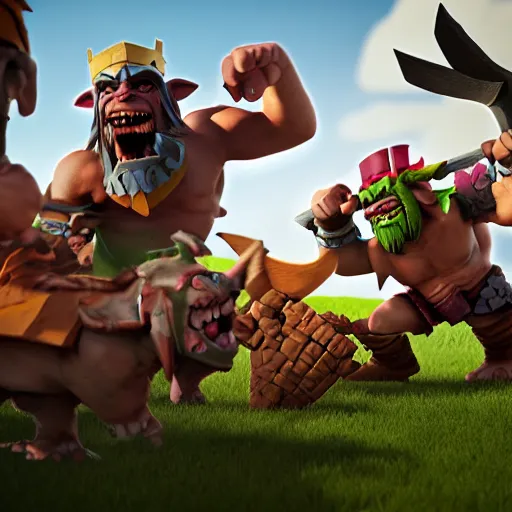 Image similar to barbarian goblin hybrid clash of clans, clash royale, concept art, octane render, unreal engine 5, highly detailed, high quality, 8 k, soft lighting, realistic face, path traced