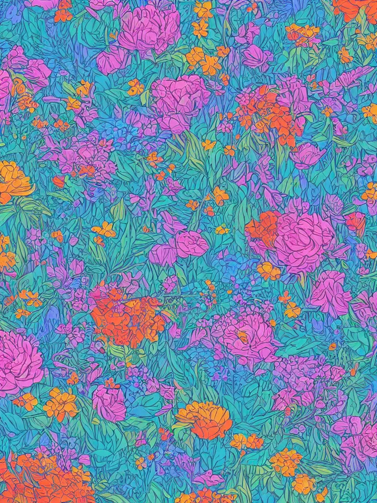 Image similar to forest with flowers blue, Digital Matte Illustration by Dan Mumford, lisa frank