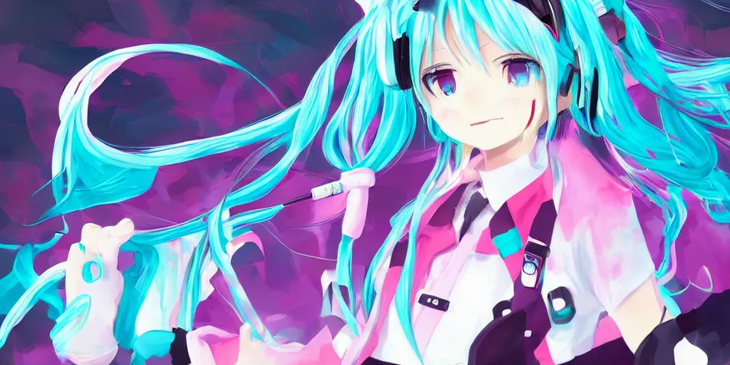 Image similar to Hatsune Miku , digital art, art station, tredning on art station, anime, colorful art