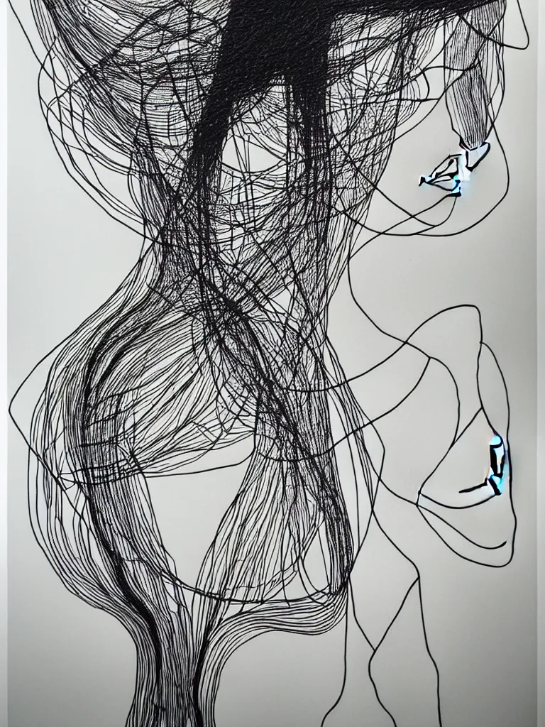 Image similar to beautiful elegant female portrait, black wire art, inspired by single line drawings from gejza schiller, the bauhaus, henri matisse.