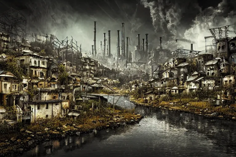 Image similar to elegance, gothic river favela honeybee hive, urban environment, industrial factory, apocalyptic, somber, award winning art, epic dreamlike fantasy landscape, ultra realistic,