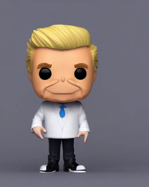 Image similar to full body 3d render of funko pop donald trump as a funko pop, studio lighting, white background, blender, trending on artstation, 8k, highly detailed