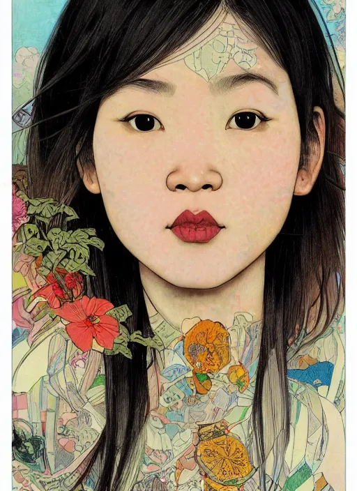 Prompt: colourful upper half portrait of an asian girl with proportions in the style of jack davis - presented in magazine collage style, art by hsiao - ron cheng & alphonse mucha, magazine collage, highly detailed, caricature, caricature, caricature digital painting, concept art, ray tracing, illustration, smooth, sharp focus, intricate, symmetry, pinterest, behance, artstation