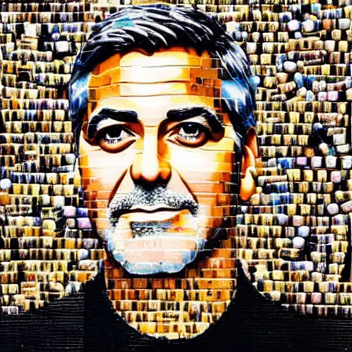 Image similar to a portrait of george clooney, made of a lot of nespresso capsules, mosaic