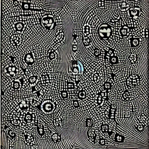 Image similar to a pattern made out of dices, black and white, woodcut, beardsley, aubrey, crepax, guido, moholy - nagy, laszlo