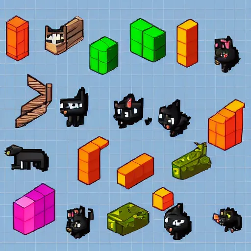 Image similar to 2 d isometric spritesheet of a black cat, all directions, high definition, 8 k, trending on itch. io, pixel art