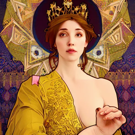 Image similar to condescension of a proud queen to a servant kneeling before her, yellow eyes, sitting in a chair while posing for a photo, highly detailed, digital painting, artstation, smooth, sharp focus, illustration, art by artgerm and alphonse mucha, high definition digital art, in the style of ilya kuvshinov and Ross tran