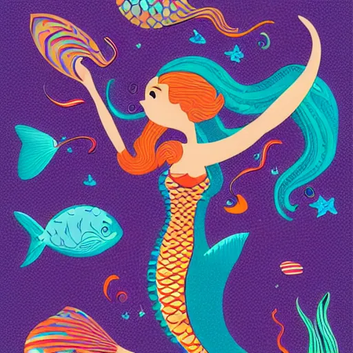 Prompt: Full body mermaid swimming in the sea, Anthropomorphic, highly detailed, colorful, illustration, smooth and clean vector curves, no jagged lines, vector art, smooth