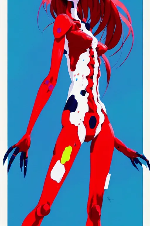 Image similar to a ultradetailed full body painting of asuka from evangelion, by conrad roset, greg rutkowski and makoto shinkai trending on artstation