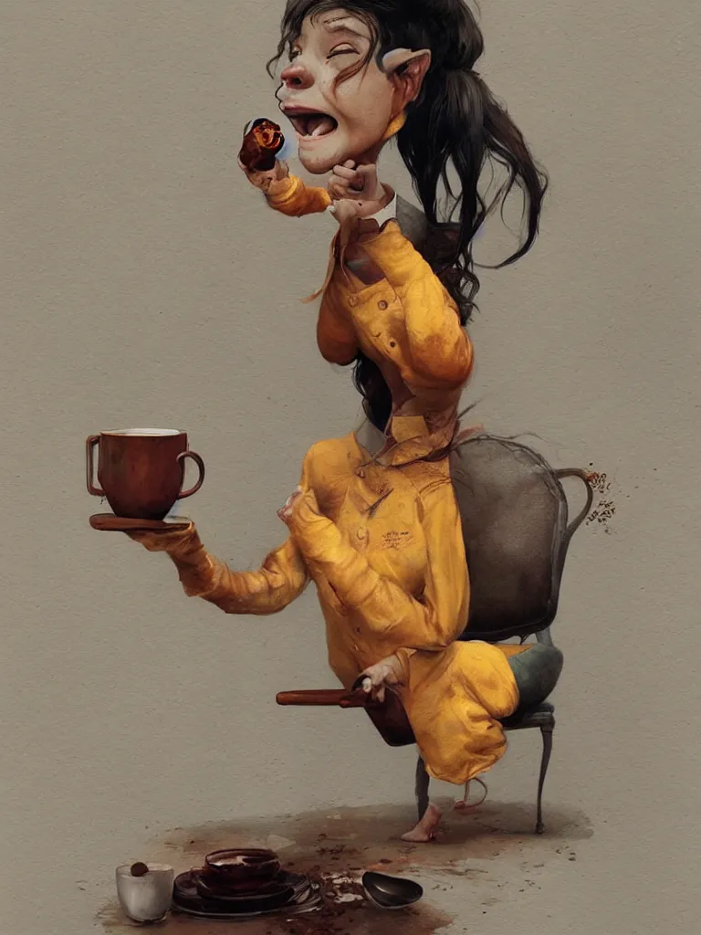 Image similar to the worst way to drink your coffee, by Esao Andrews, serene illustration, fresh colors, conceptart, trending on artstation