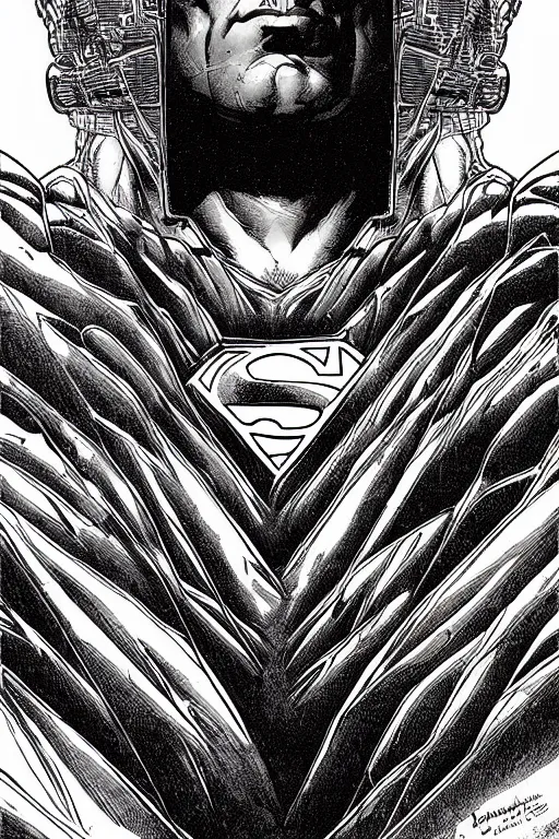 Image similar to colorful!!! superman portrait by laurie greasley and hans bellmer, ( ( etching by gustave dore ) ), ultraclear intricate, sharp focus, highly detailed digital painting illustration, concept art, masterpiece