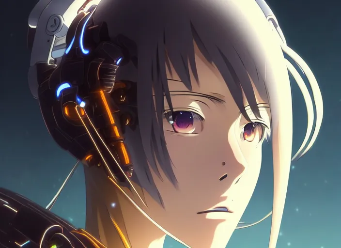 Prompt: a anime portrait of a cyborg woman, finely detailed features, closeup at the face, sharp focus, aesthetically pleasing art, night time city background, cinematic lighting, highly detailed, intricate, smooth, anime!! artstation, trending on pixiv fanbox, painted by greg rutkowski and studio ghibli and yoji shinkawa and hayao miyazaki,
